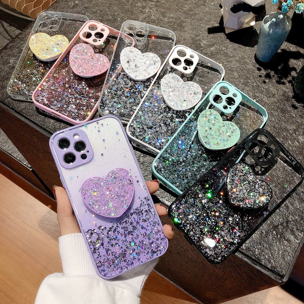 Love Stand iPhone Case with Shimmering Sequins