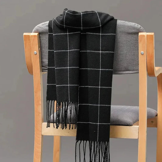 Classic Plaid Scarf for Men: black, white scarf, minimal style