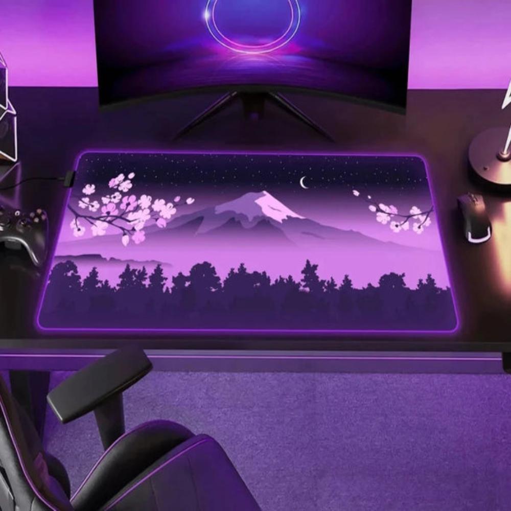 RGB Purple Mouse Pad Featuring Japanese Scenery