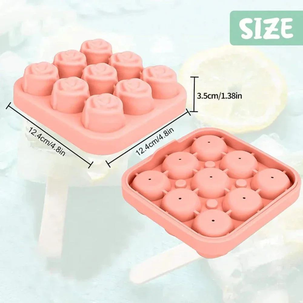 Rose-Shaped Ice Mold with 9 Grids