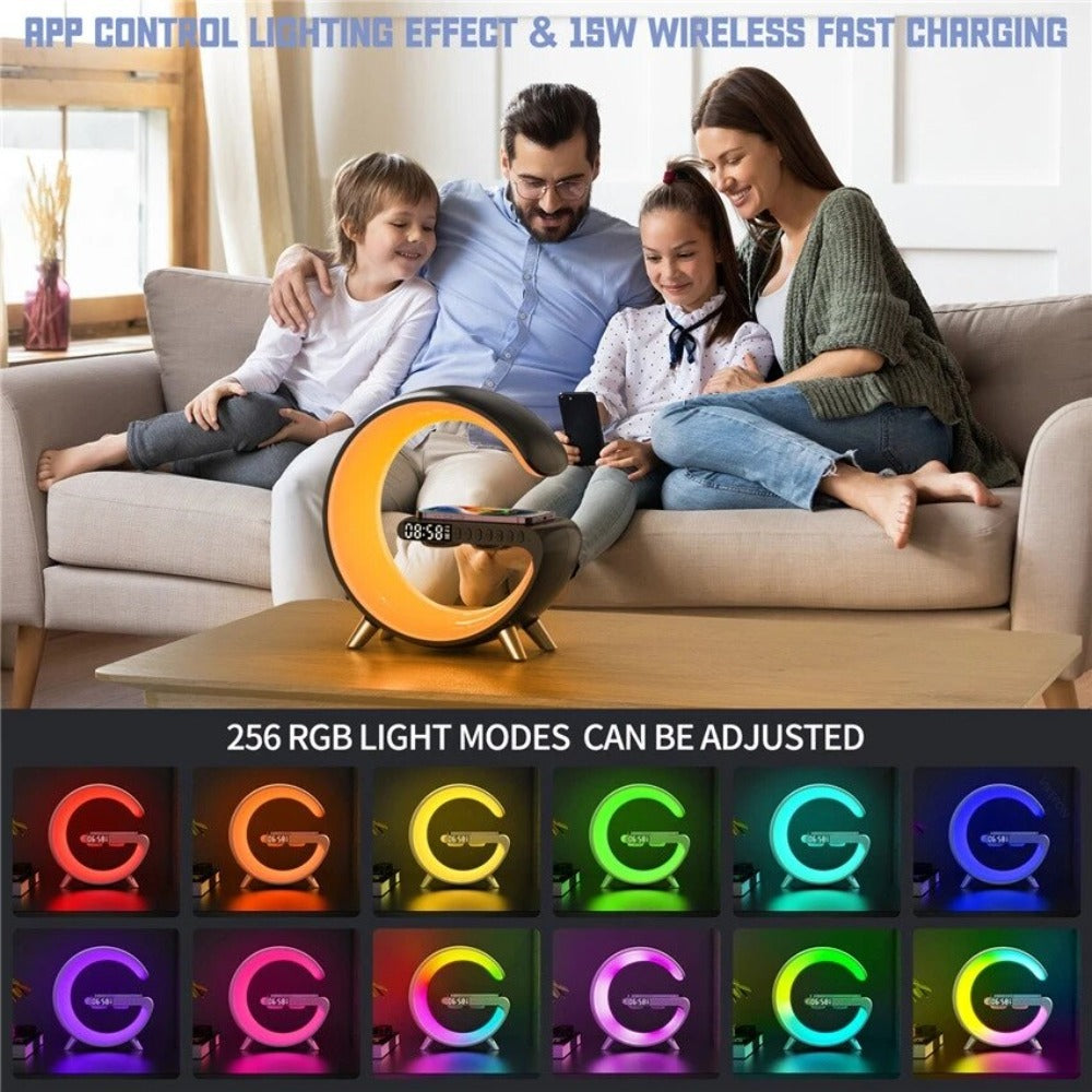 Bluetooth Speaker Alarm Clock with Wireless Charging and RGB Lights