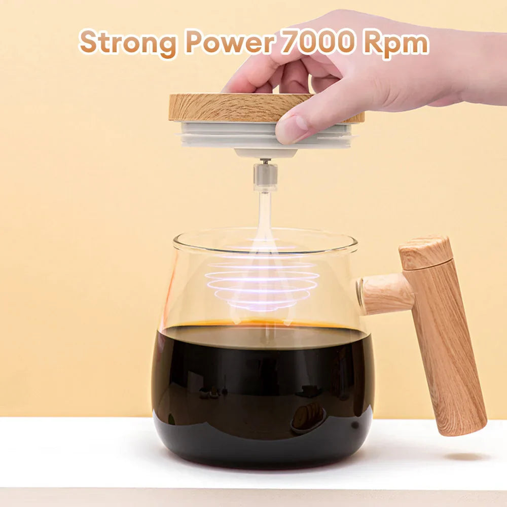 Self-Mixing Glass Coffee Mug - 400ml