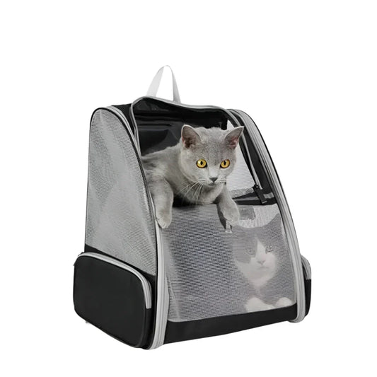 Pet Travel Backpack, Airy and Ventilated: black, gray cats, minimal style