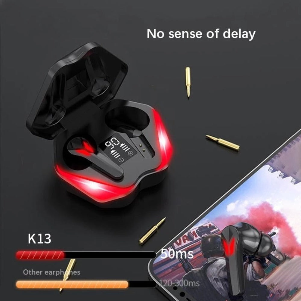 Bluetooth Earbuds with Fiery Red Dragon Design