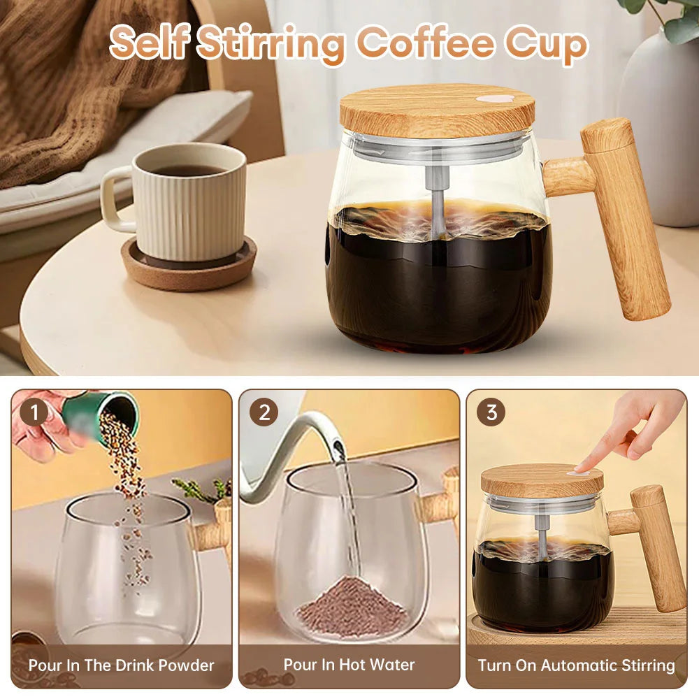 Self-Mixing Glass Coffee Mug - 400ml