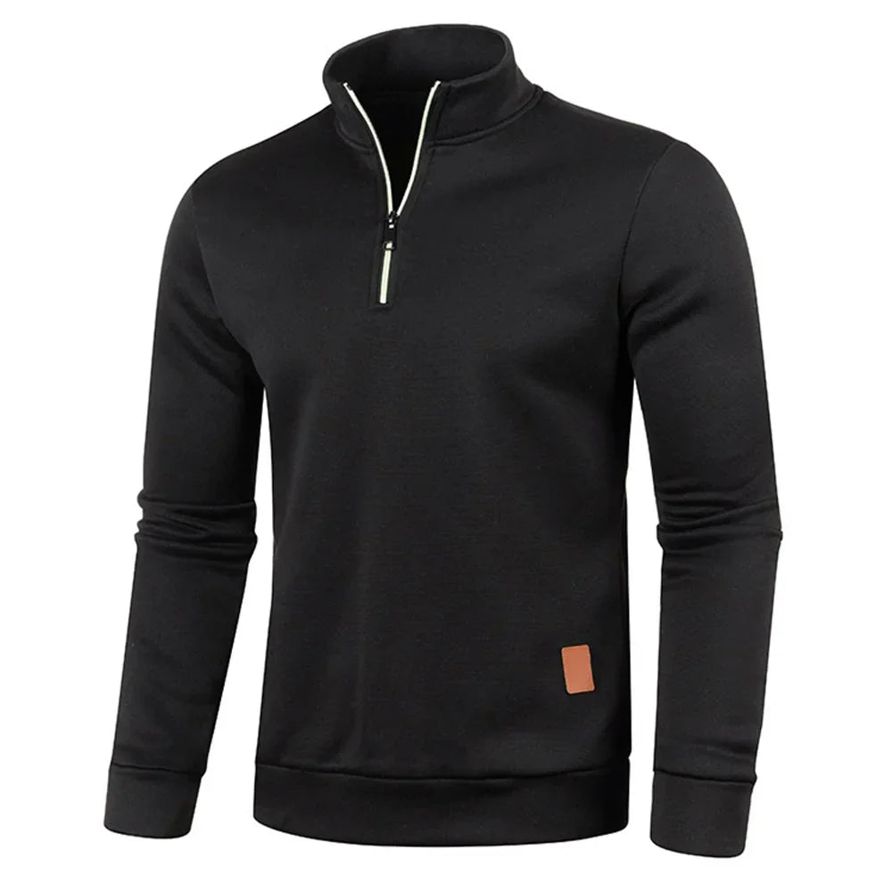 Zipped Up Long Sleeve Top for Men with a Stylish Stand Collar