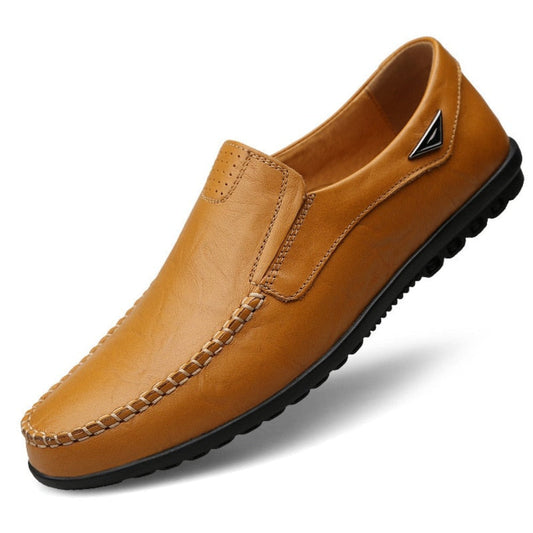 Soft Vegan Leather Men's Casual Loafers: tan brown, black slip-on loafer shoe, casual style