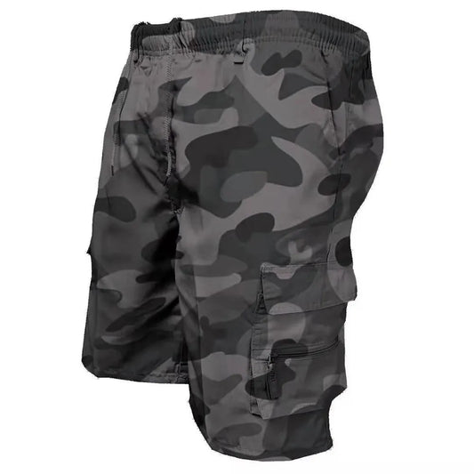 Summer Elastic Waist Men's Casual Shorts: black, dark gray cargo shorts, military-inspired style