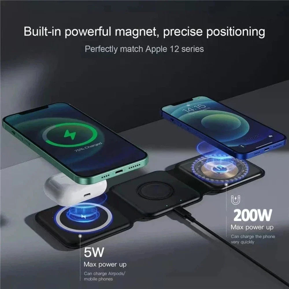 Foldable Wireless Charging Pad with 3-in-1 Compatibility for Multiple Devices