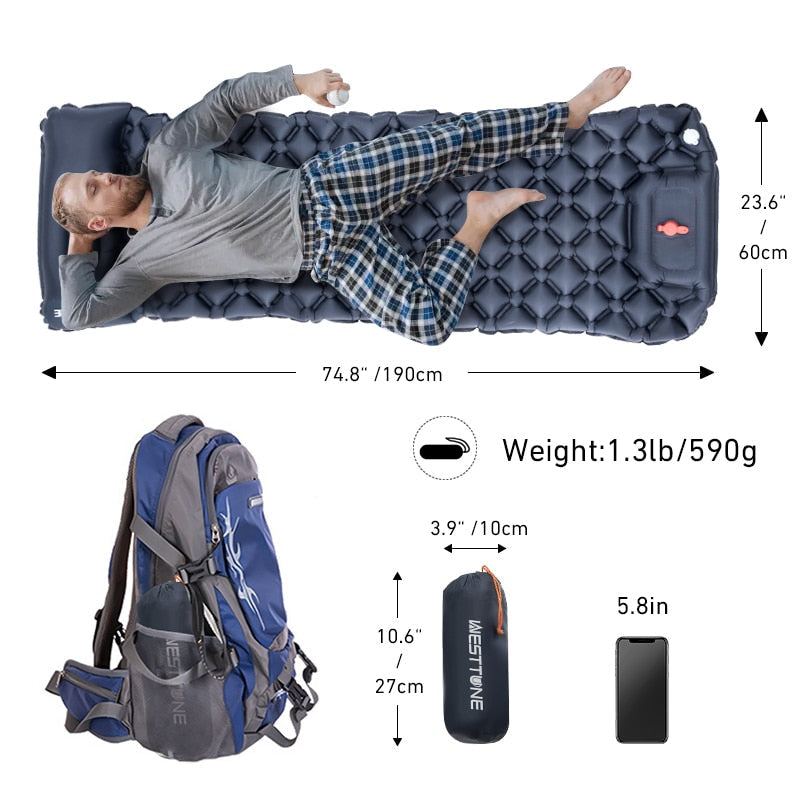 Inflatable Outdoor Mat with Pump and Neck Support