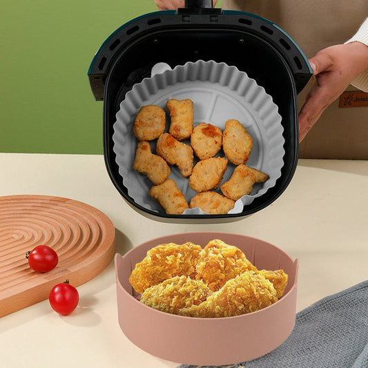 Silicone Basket for Air Frying in a Circular Form: light gray air fryer basket liner, minimal style