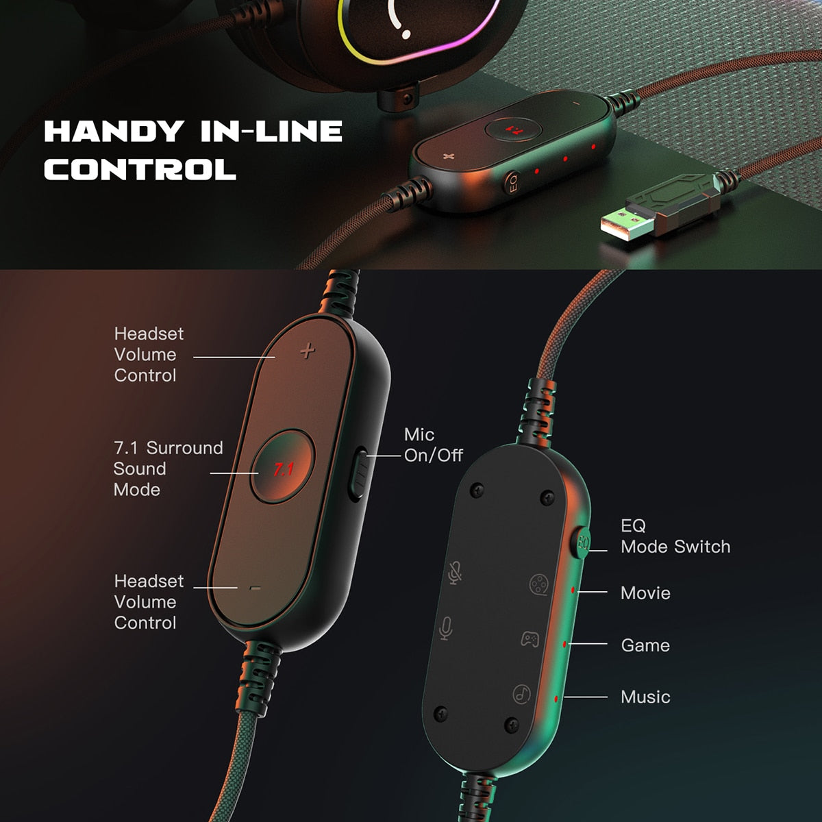 Dragon 6 Vibrant RGB Gaming Headset with Microphone - Immersive Over-Ear Headphones
