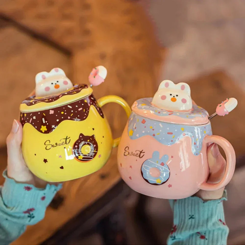 Kitten Theme Donut Cartoon Mug with Cover