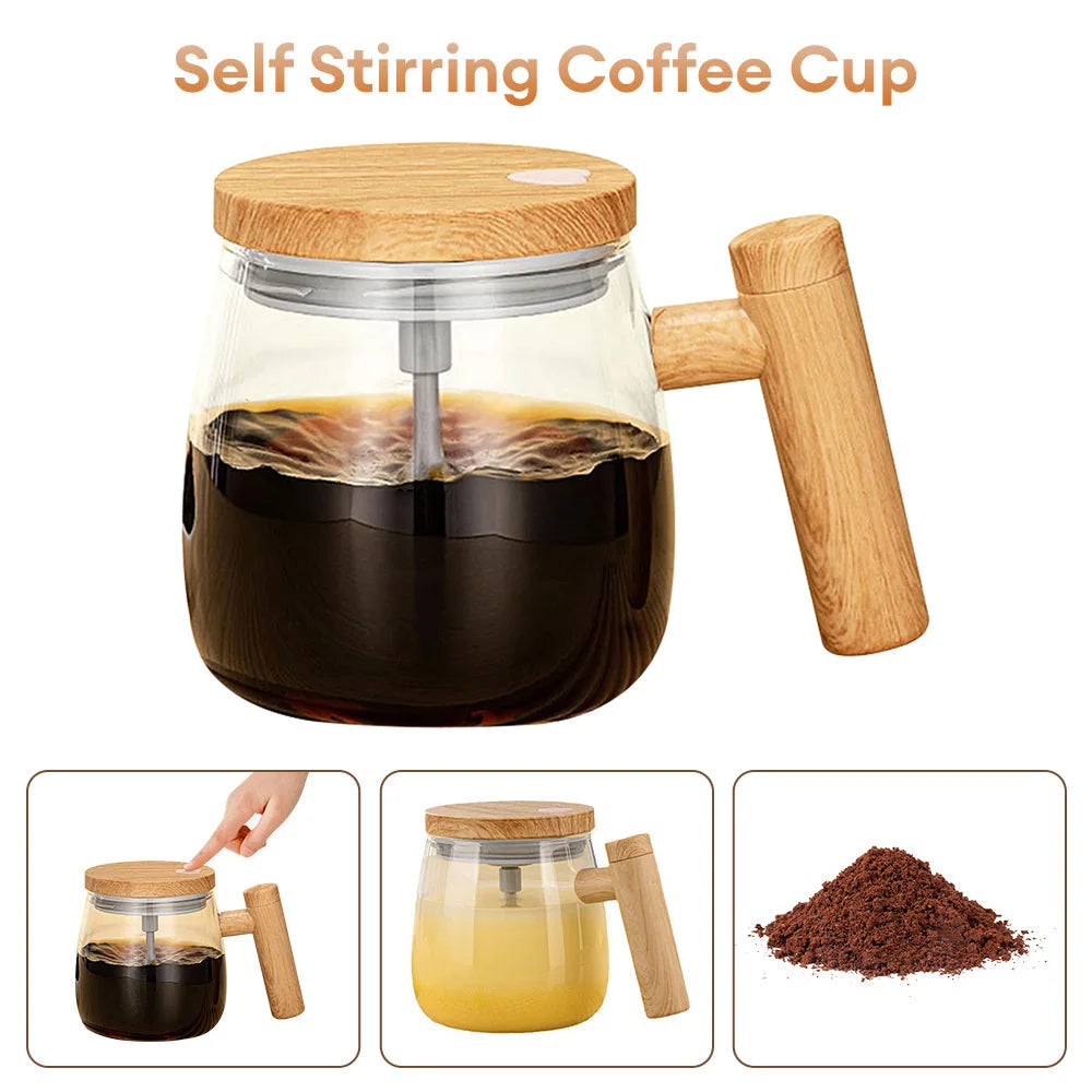 Self-Mixing Glass Coffee Mug - 400ml