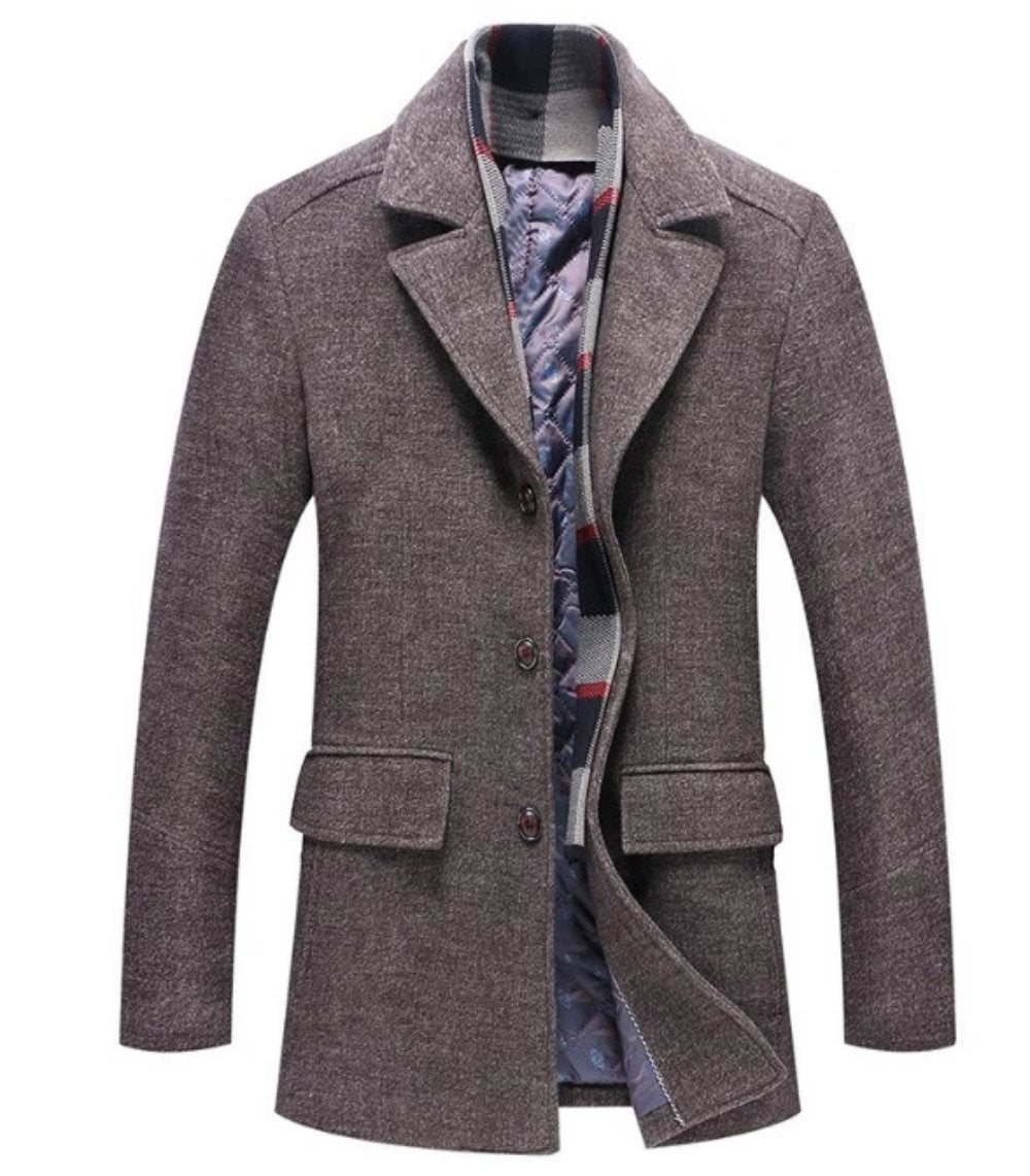 Layered Look Military Coat for Men with Classic Button Front