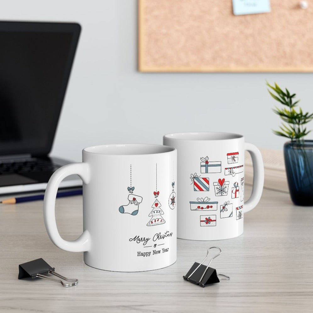 Festive Mug with Gift-Filled Stockings for Christmas