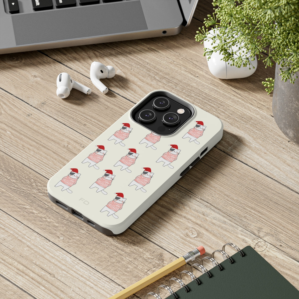 Durable Feline iPhone Case for Wireless Charging - Holiday Edition
