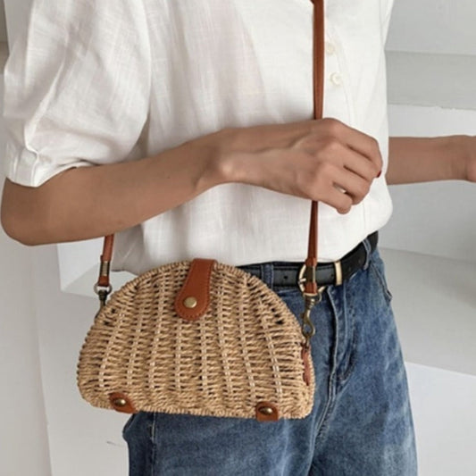 Straw Crossbody Bag - Emphasizing the Essence, Distinct from the Original: natural tan, brown handbag, minimal boho style