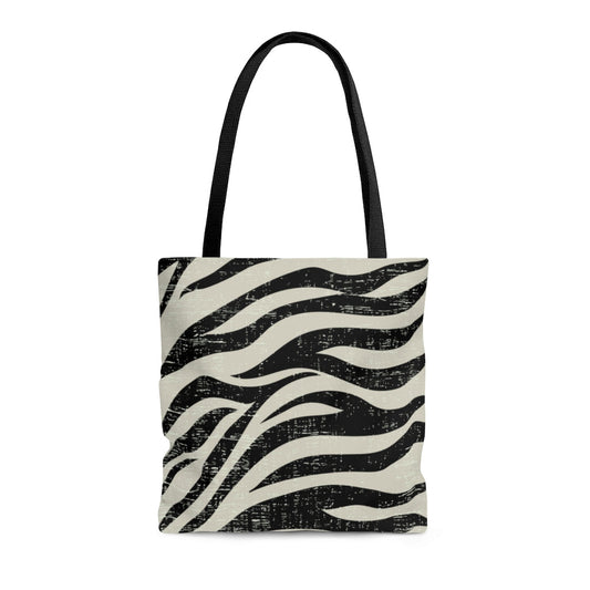Medium Beach Shopper Tote Bag with a Striking Zebra Pattern: black, off-white zebra print, graphic animal print style