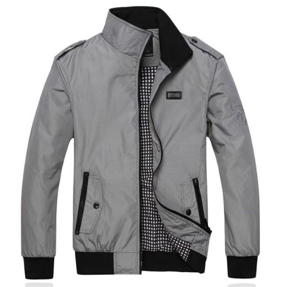 Blue Zip-Up Stand Collar Jacket for Men