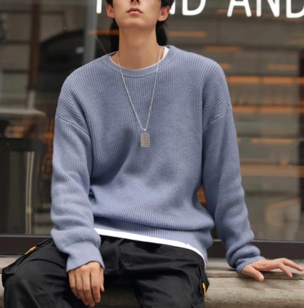 Loose-Fitting Crew Neck Sweater with a KPOP Vibe for Men