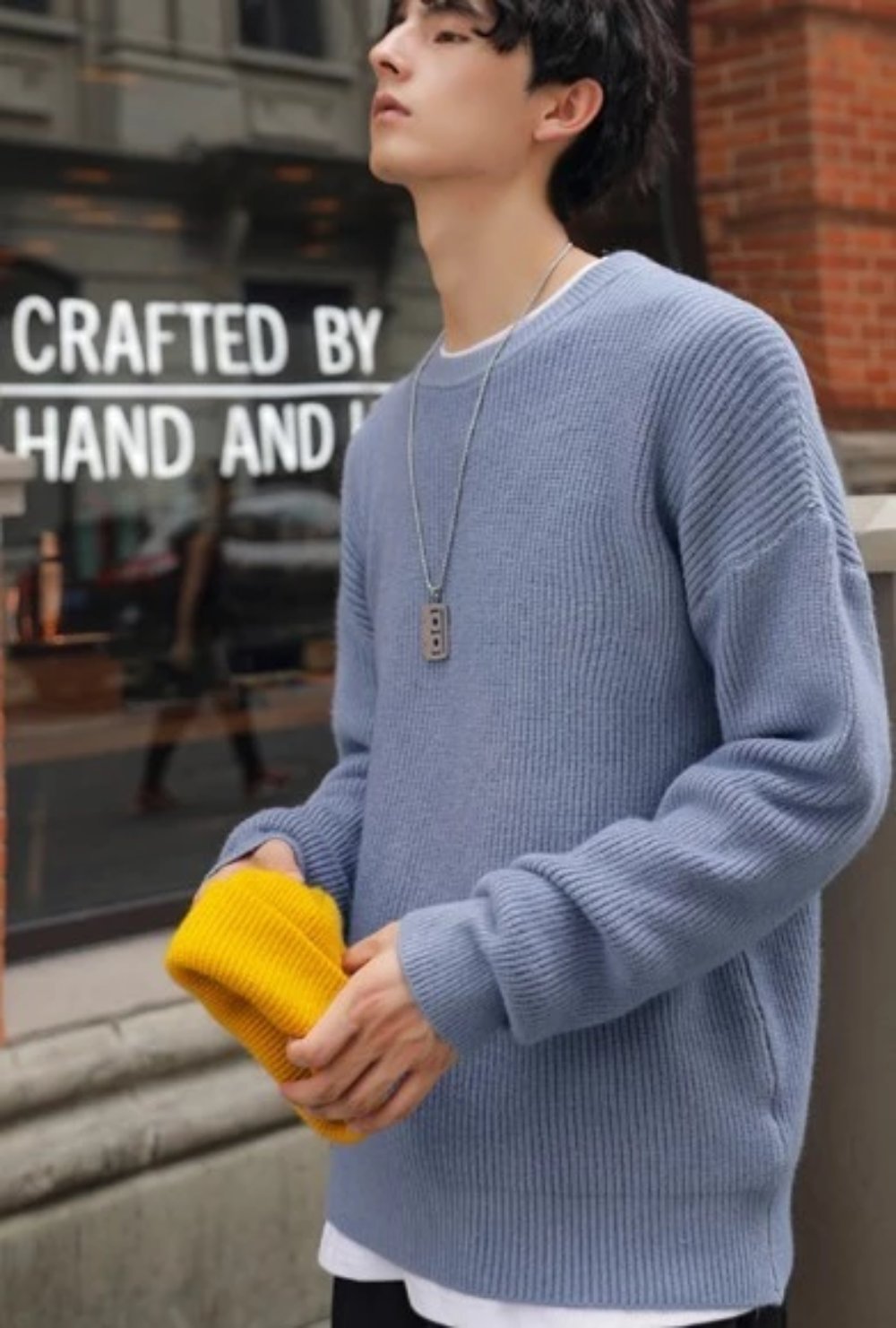 Loose-Fitting Crew Neck Sweater with a KPOP Vibe for Men