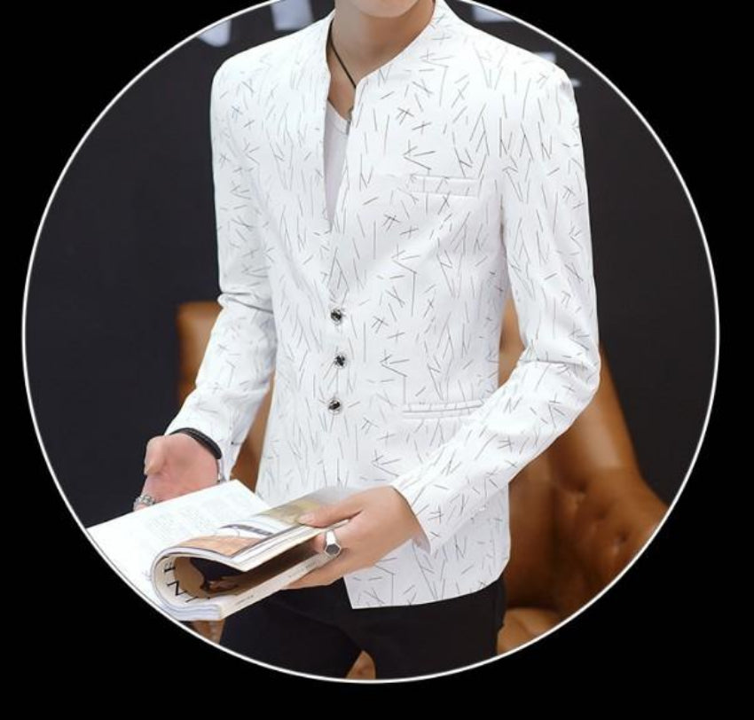 Slim Fit Circular Collar Patterned Men's Blazer