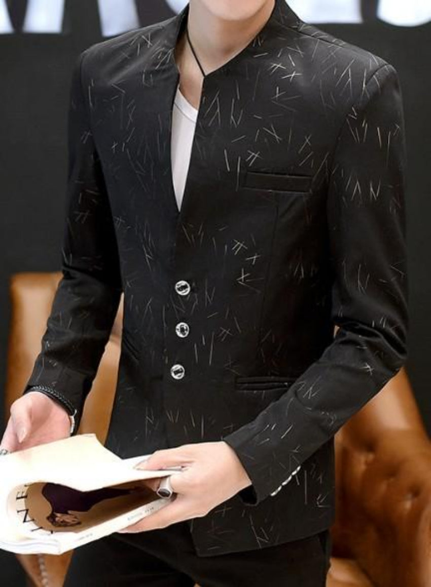 Slim Fit Circular Collar Patterned Men's Blazer