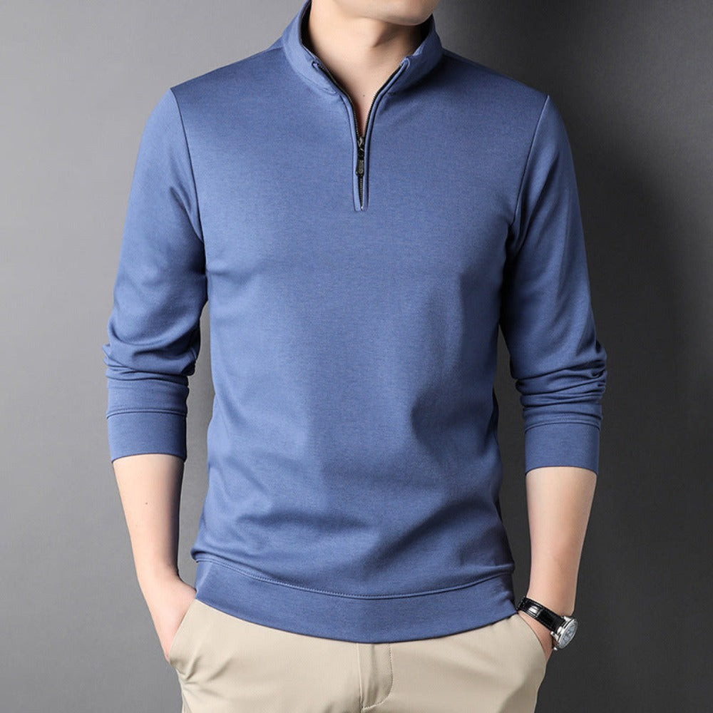 Long Sleeve Men's Casual Top with Stand Collar