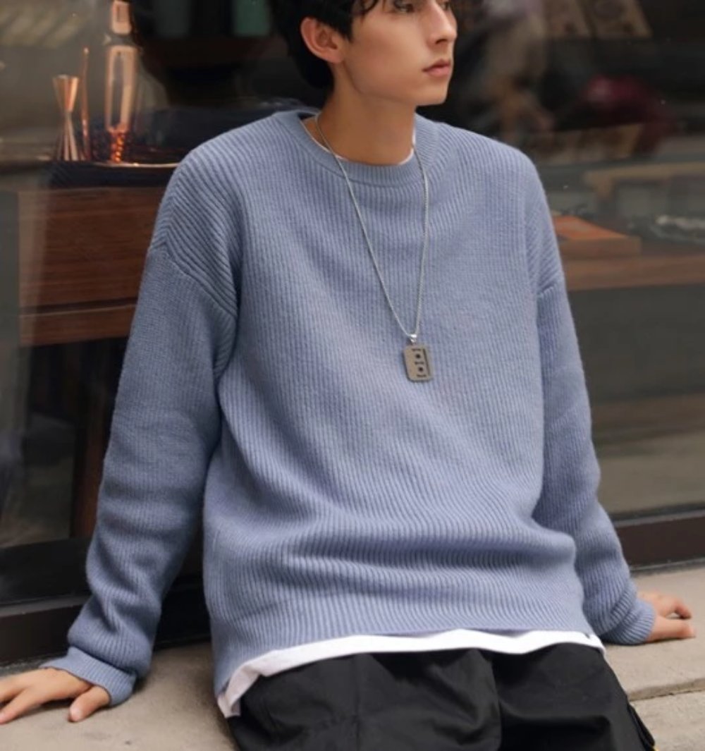 Loose-Fitting Crew Neck Sweater with a KPOP Vibe for Men