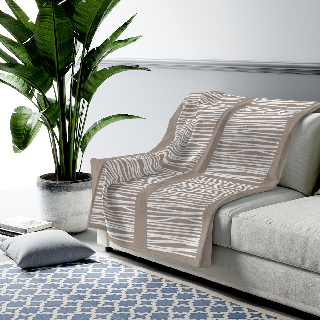 Beige Plush Blanket Throw with Geometric Designs