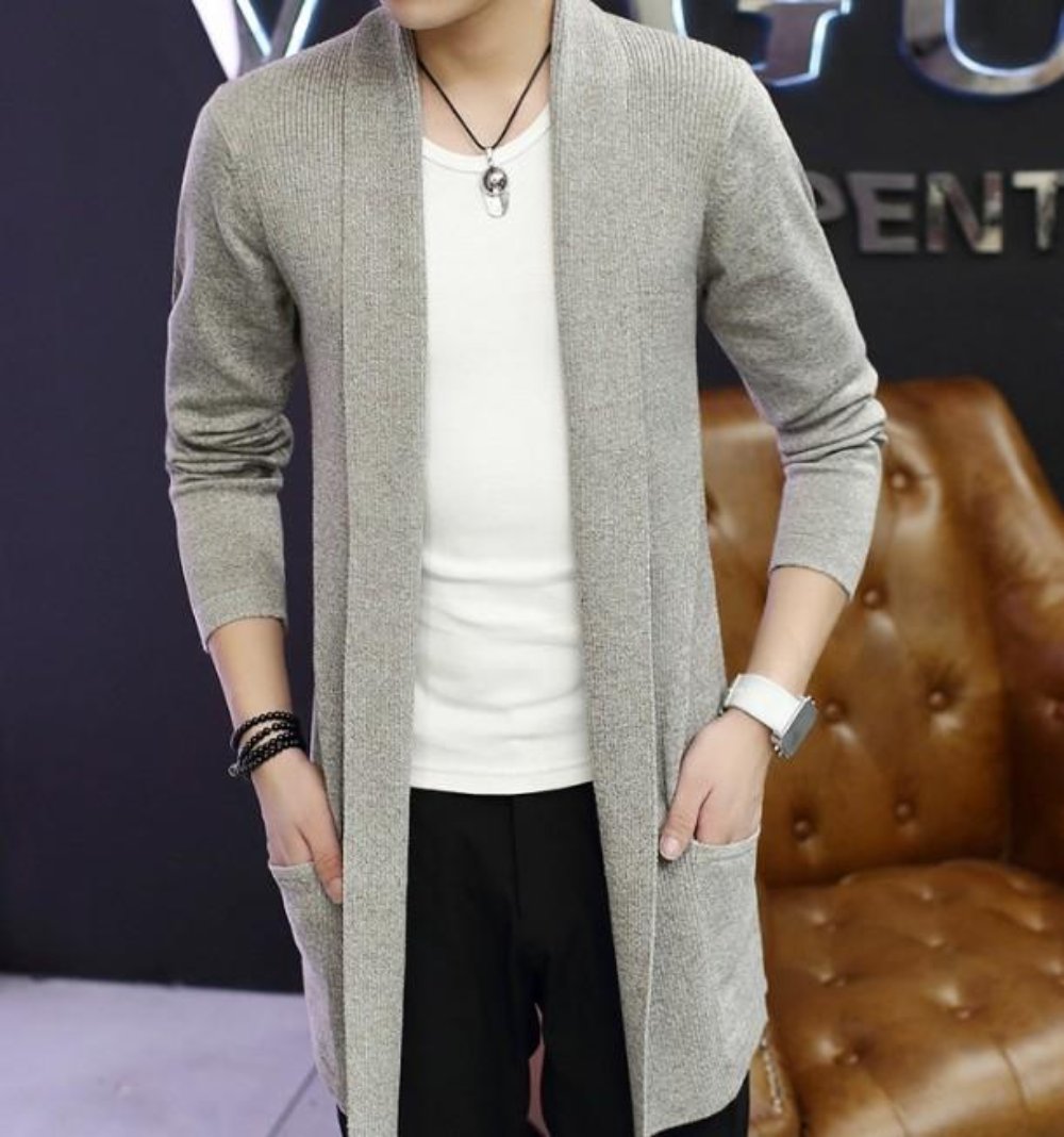 Red Shawl Collar Cardigan for Men with a Mid Length Fit