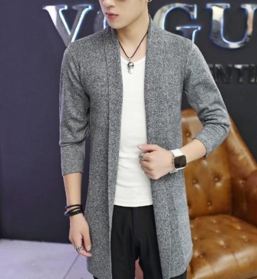 Men's Cardigan with Shawl Collar and Medium Length