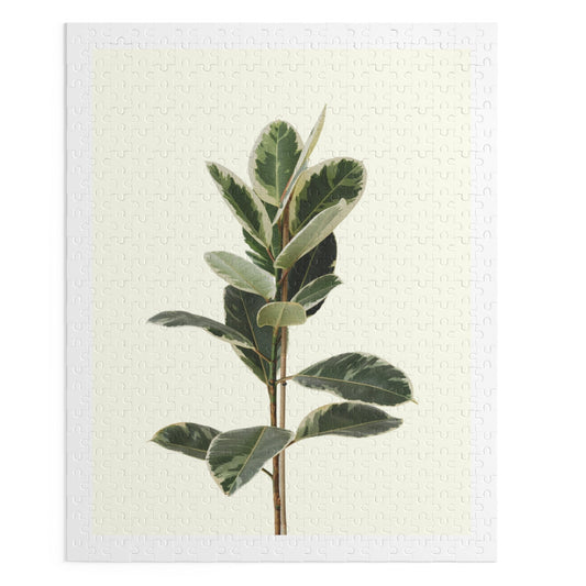 Jigsaw Puzzle, 500-Piece Plant in Oil: white, pale cream variegated leafy plant, minimal botanical style