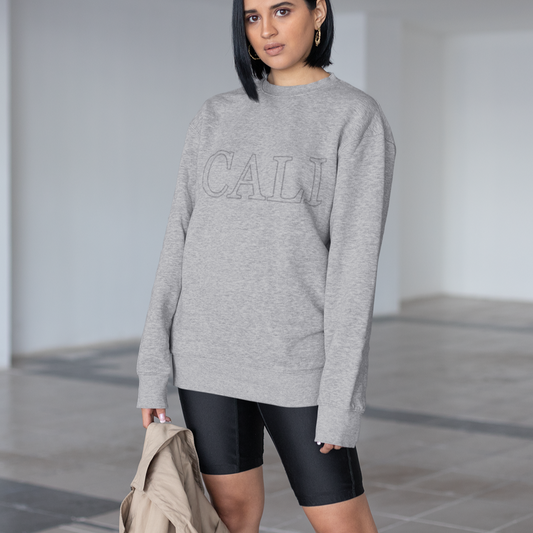 California State Women's Gray Crewneck Sweatshirt: heather gray crewneck sweatshirt, minimal casual style