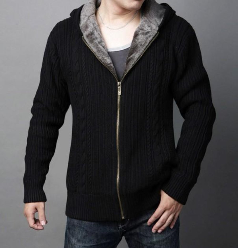 Layered Inner Mens Hooded Cardigan