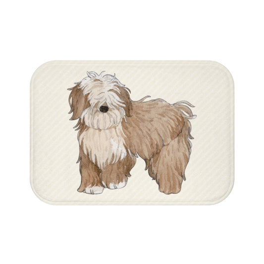 Pleasant Canine Bath Mat: cream, beige shaggy dog, cartoon watercolor illustration style