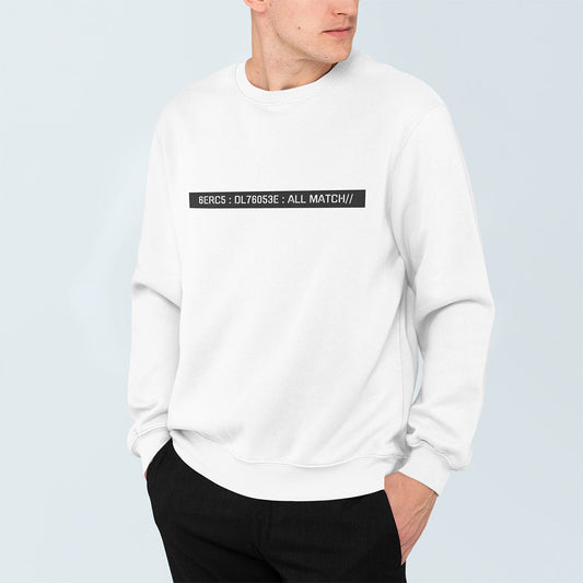 Coding Logo Sweatshirt for Men: white, black crewneck sweatshirt, minimal style