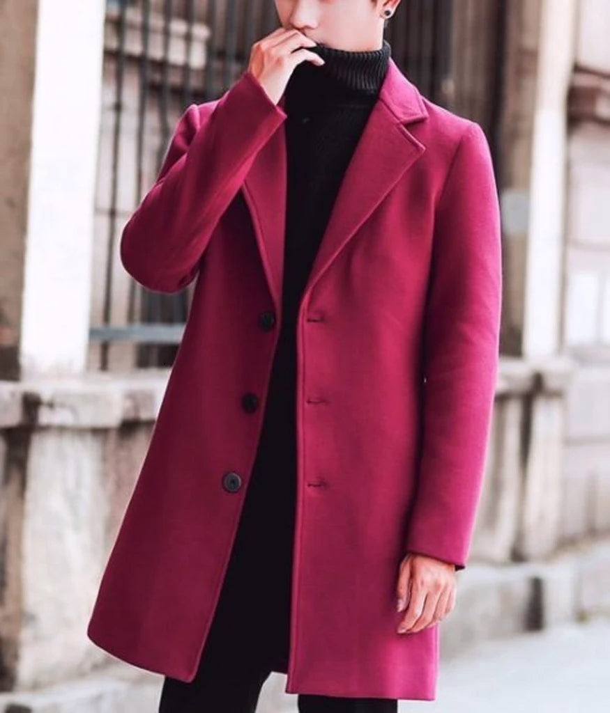 Slim Fit Men's Khaki Overcoat with Mid Length