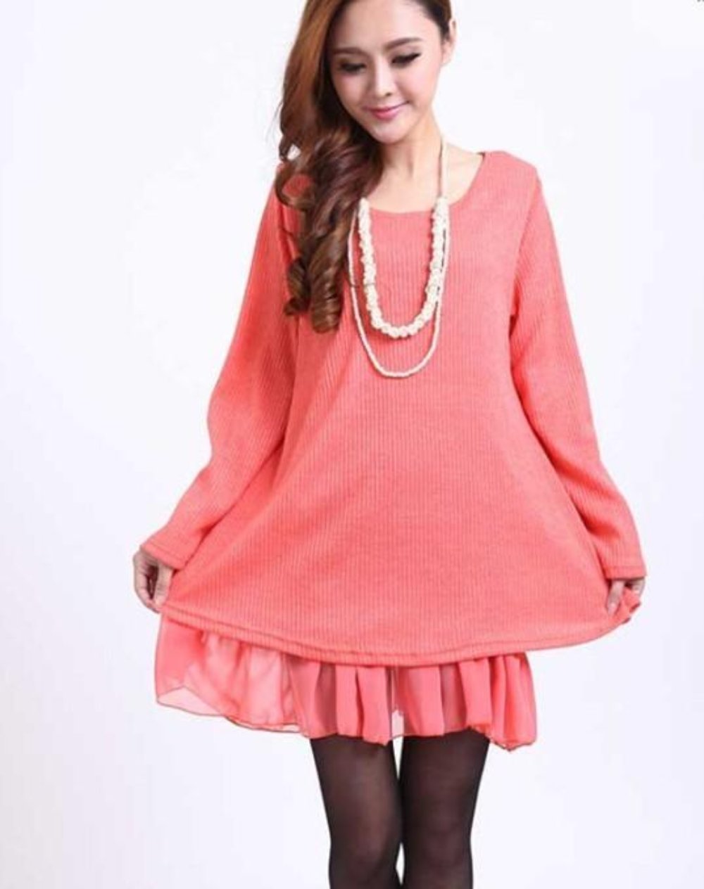 Red Frill-Trimmed Layered Tunic Dress for Women