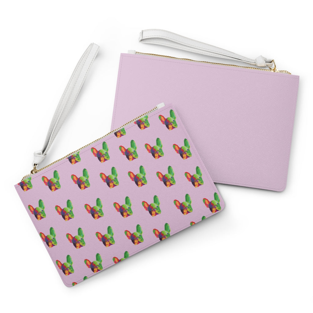 Pug Dog Theme Vegan Zippered Clutch Purse