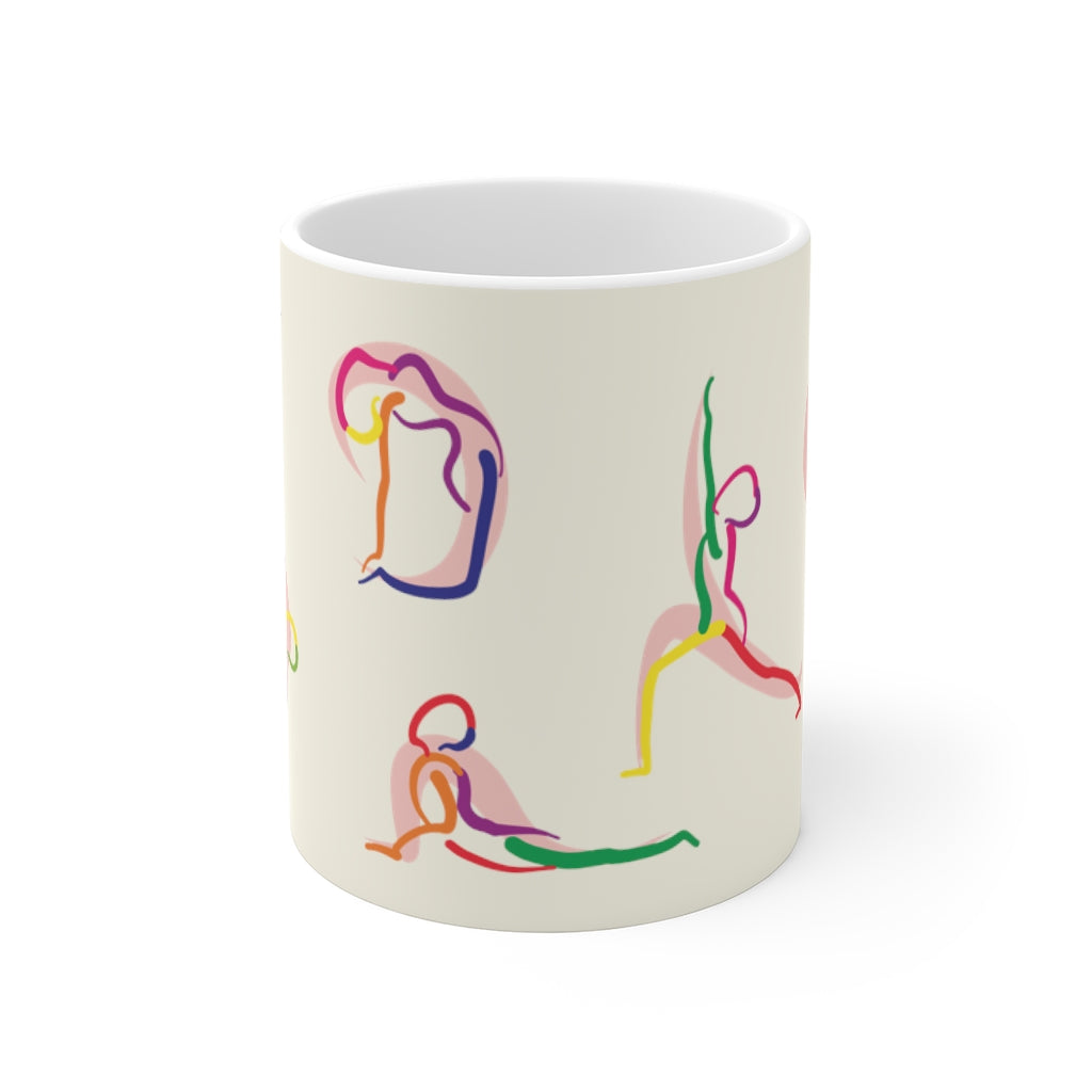 Mug with Yoga Poses Illustrated by Stick Figures for Tea or Coffee