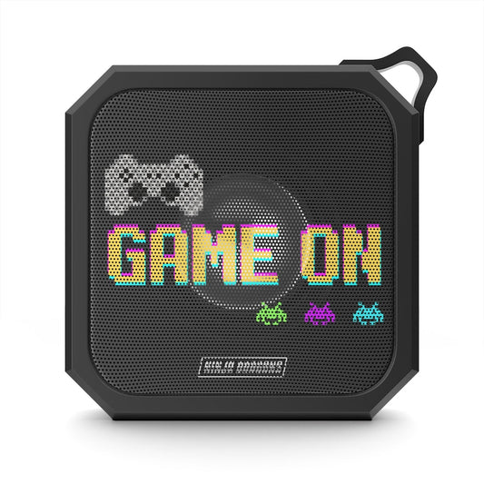 Retro Pixel Waterproof Bluetooth Speaker for Ninja Dragon Gaming: black, dark gray video game theme, retro pixel-art gaming s