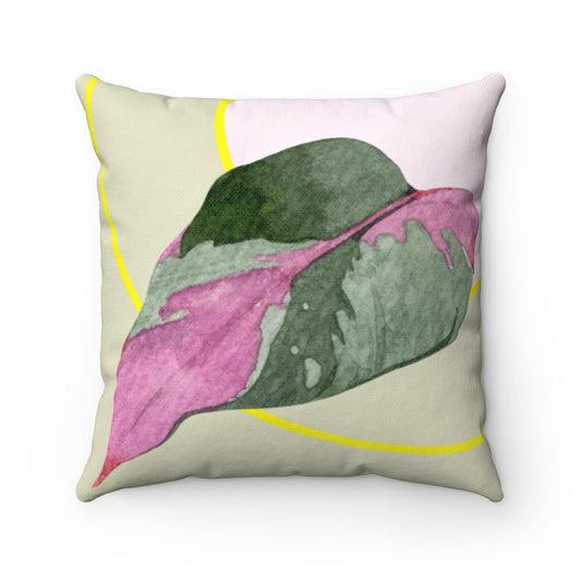 Square Leaf Pillow - Decorative Home Accents in 4 Sizes: off-white, pale pink leaf botanical design, botanical watercolor sty