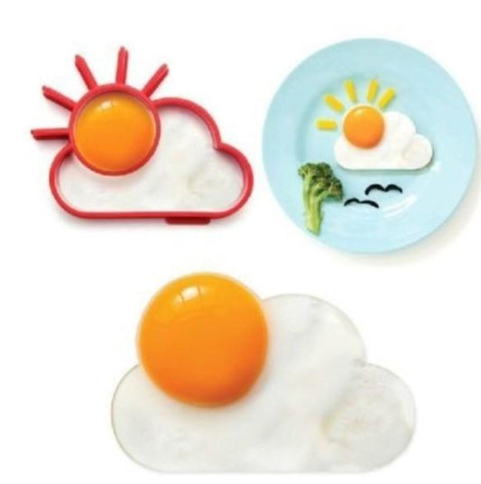 Cartoon Character Egg and Pancake Shaper Set - 6 Piece Collection: red, orange sun and cloud, cartoon style