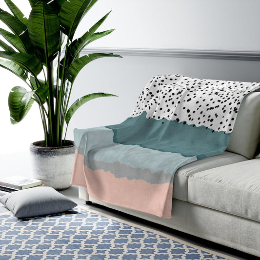 Plush Throw Blanket with Abstract Lines, Available in 3 Sizes: white, black throw blanket, minimal contemporary style