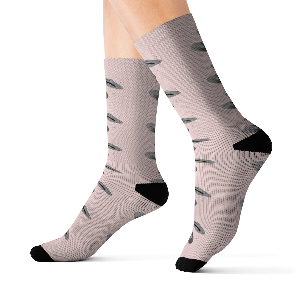 Pink Alien Print UFO Fun Novelty Socks