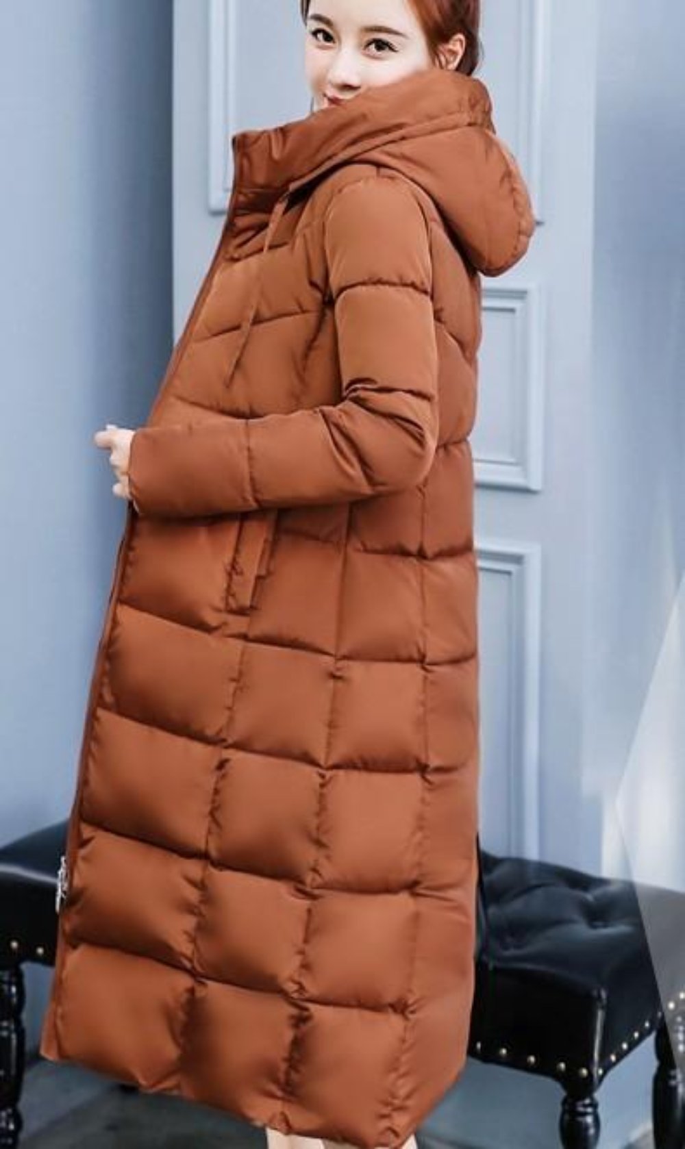 Classic Gray Hooded Puffer Coat for Women
