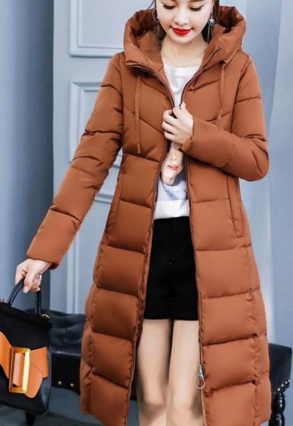 Long Army Green Hooded Women's Puffer Jacket