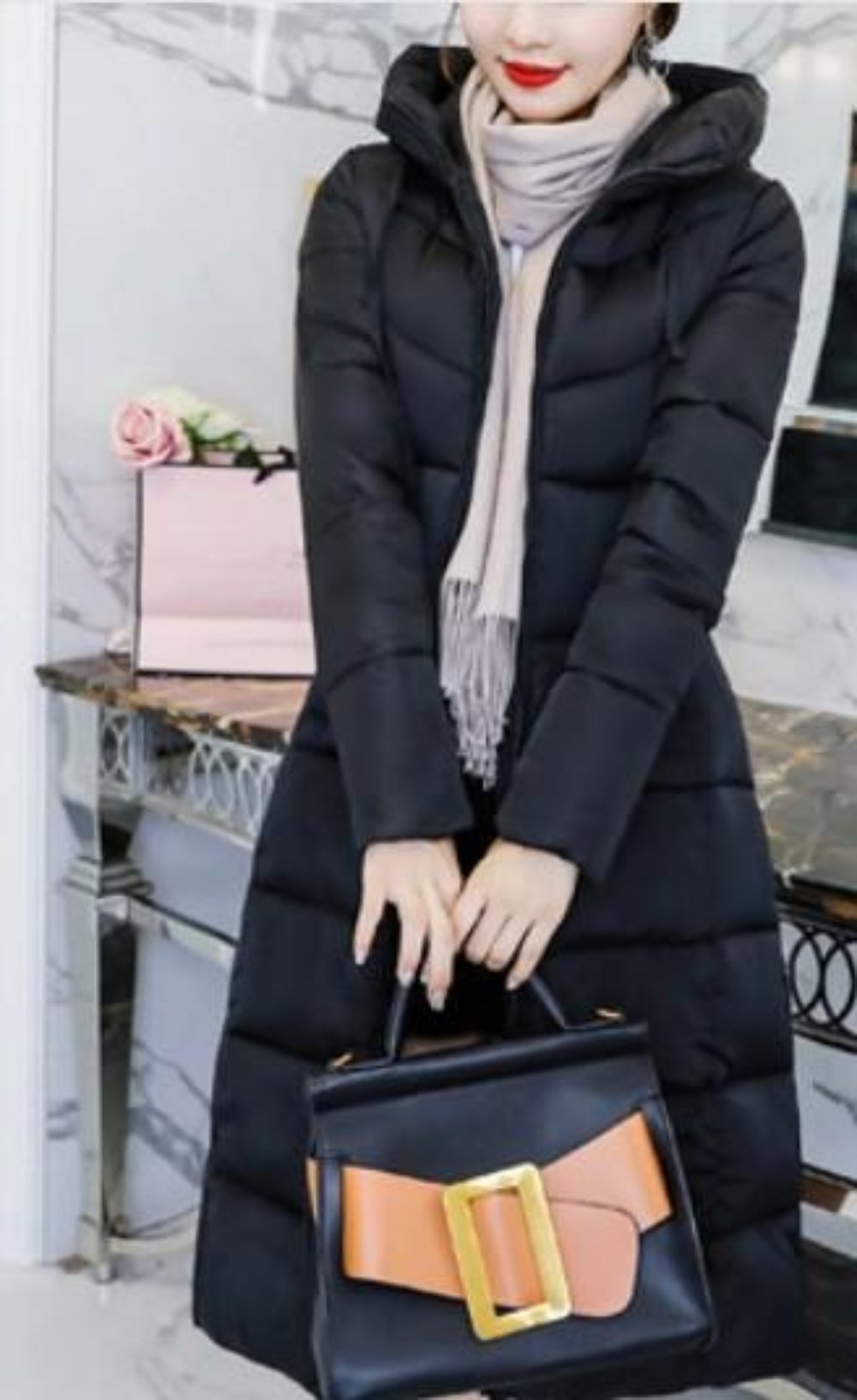 Long Army Green Hooded Women's Puffer Jacket